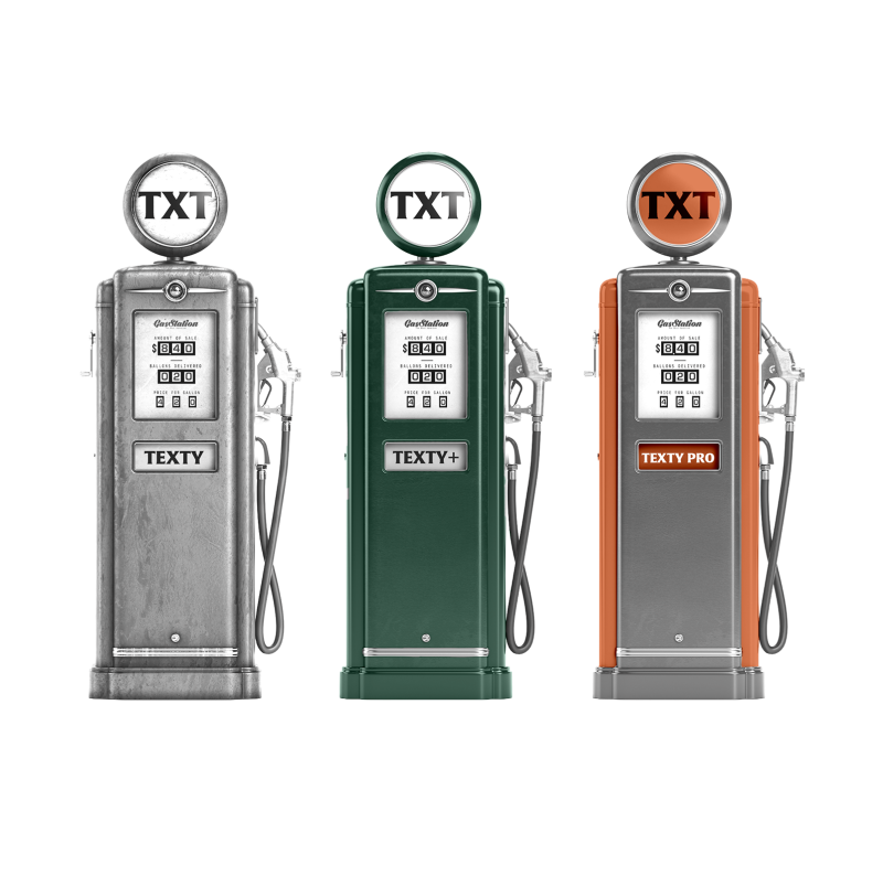 Stojany na benzínové pumpě, kde se tankují texty