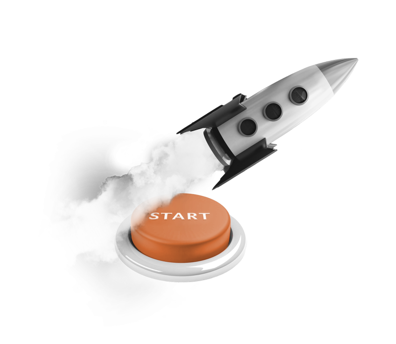 Raketa s červeným tlačítkem START