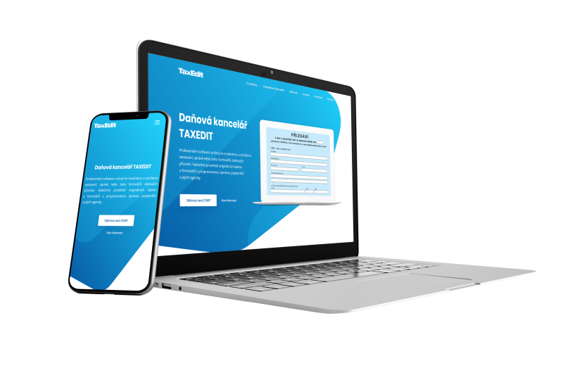 Mockup webu TaxEdit v laptopu a telefonu