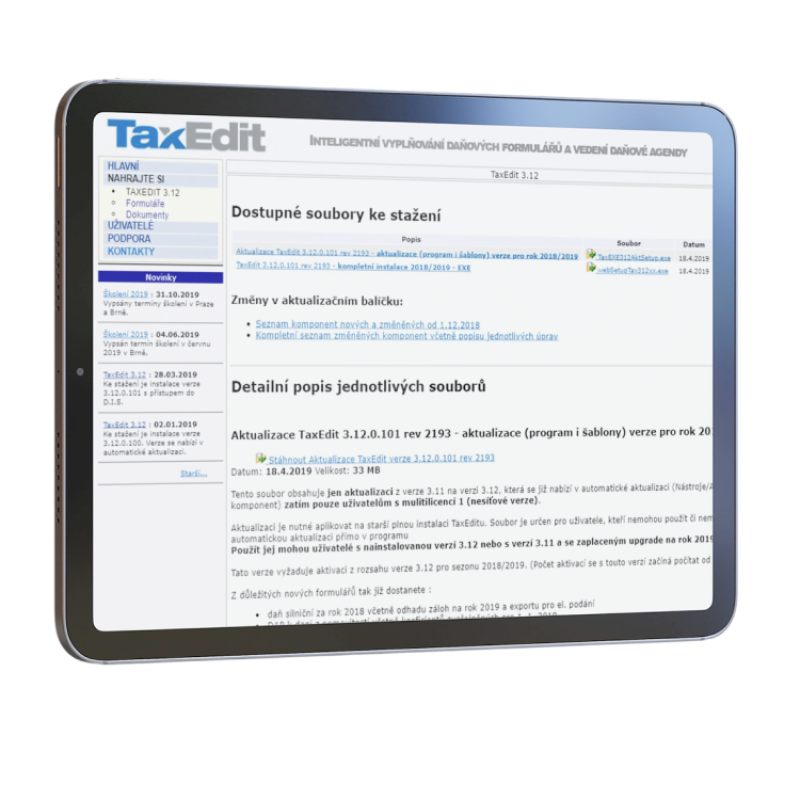 Web TaxEdit v tabletu