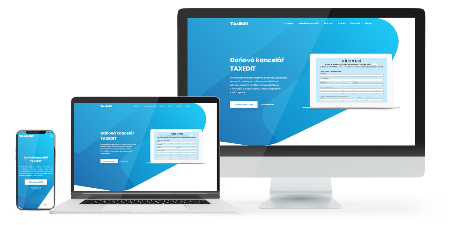 Telefon, laptop a monitor s webem TaxEdit