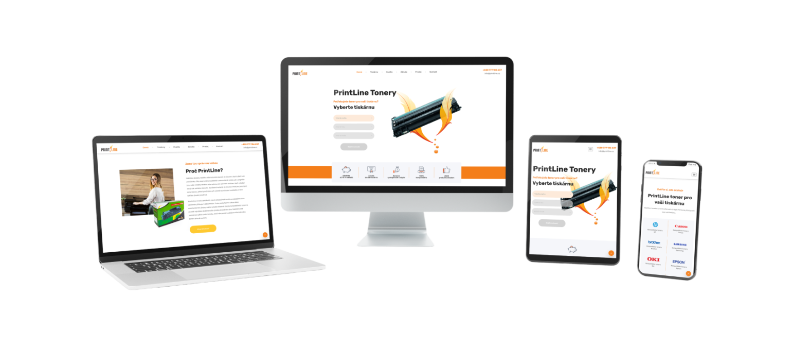 Monitor, laptop, tablet a telefon s webem PrintLine