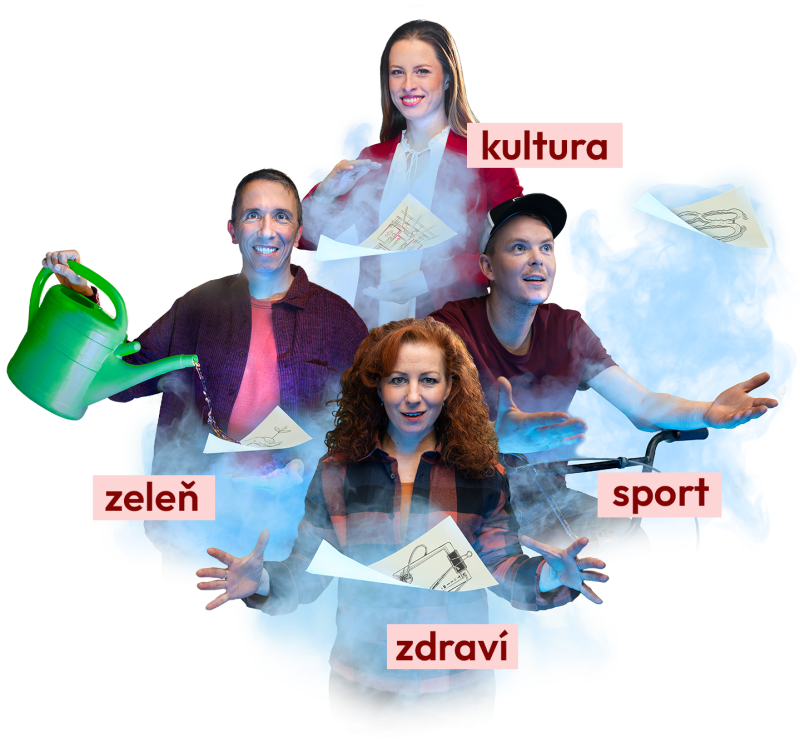Úchytky na tyči v tramvaji s motivem ruky držící planetu Brno a textem Chyťte se příležitosti a změňte Brno
