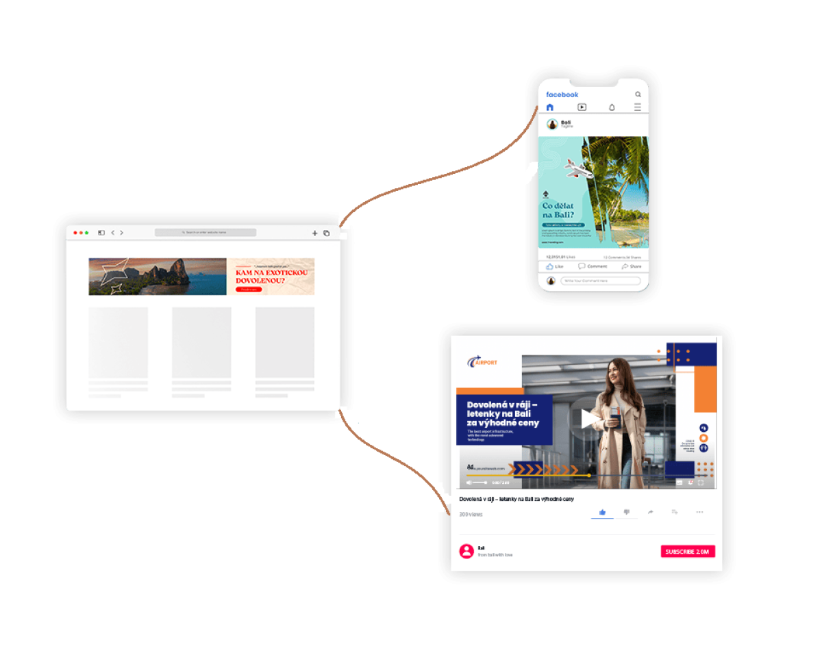 Ukázka - příspěvek, reklama i web propojené tématem cestování
