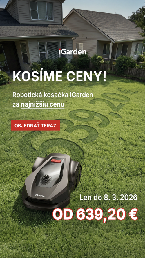 Ukázka banneru na robotickou sekačku iGarden – nadpis Kosíme ceny a cena vysekaná sekačkou do trávy