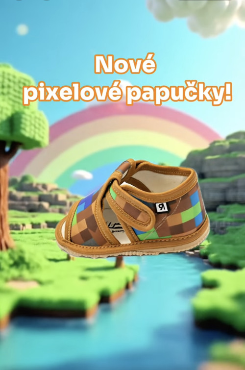 Banner na nový design bačkůrek ve stylu pixelů s pixelovým světem v pozadí