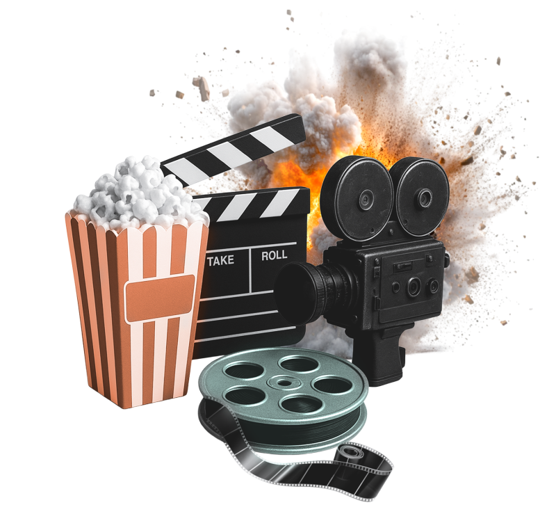 Filmový pás, popcorn a promítací kotouč