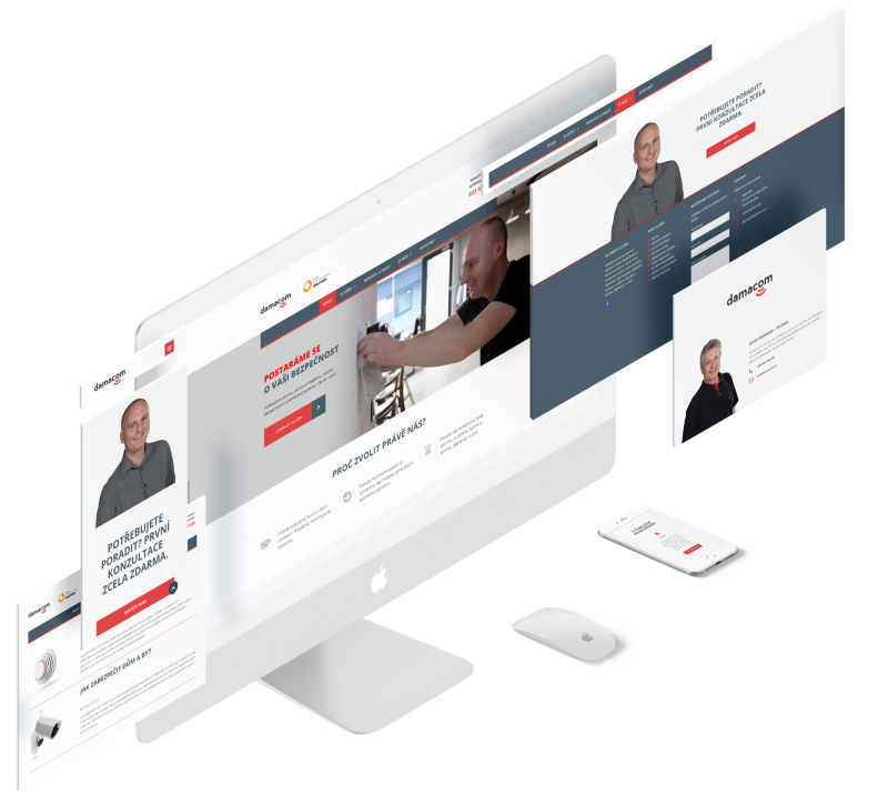 Mockup webu Damacom na monitoru
