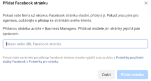 Přidání Facebook stránky do Business Managera